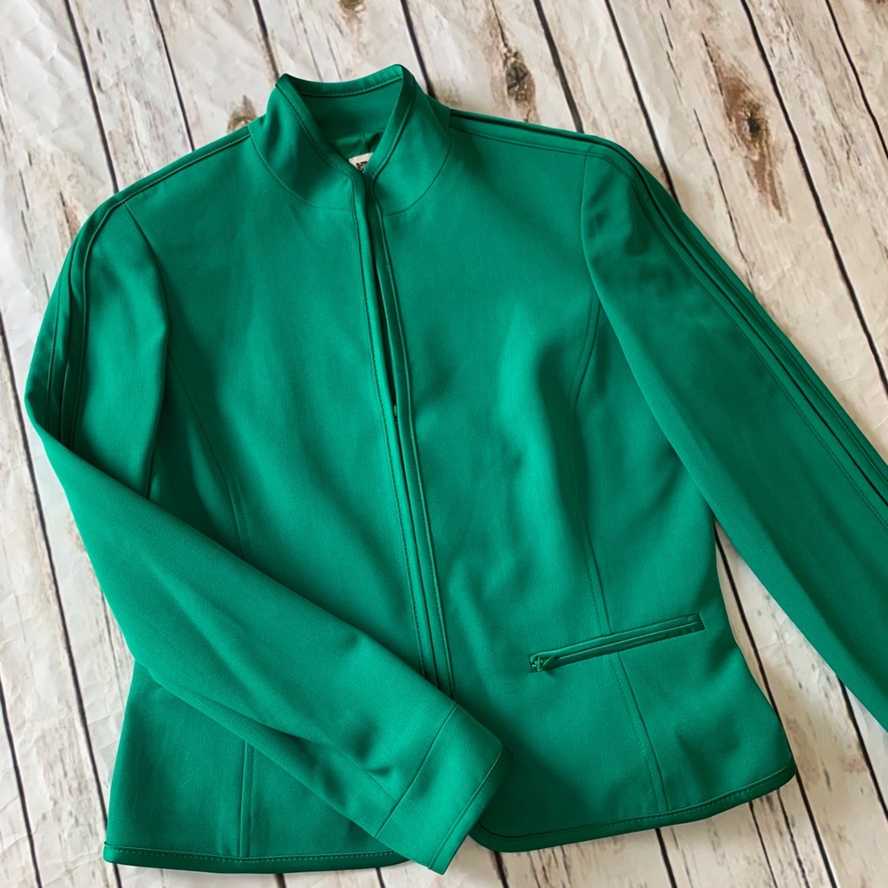 Anne Klein Green Satin Detailed Blazer Jacket